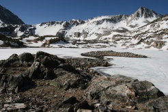 Saddlerock Lake, CA remains frozen into late May in the high Sierras
