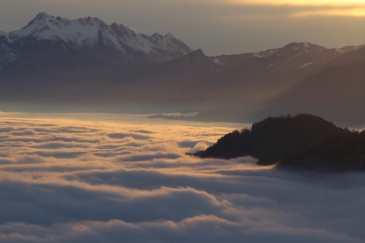 High fog settles in on Switzerland for the winter. The sad grey weather below is made up for by fantastic views above.